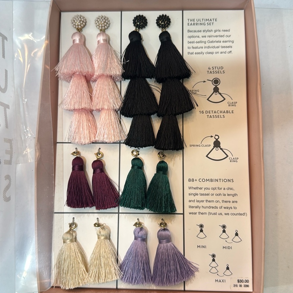 NWT SUGARFIX‎ BY BAUBLEAR Interchangeable Tassel Earrings Set